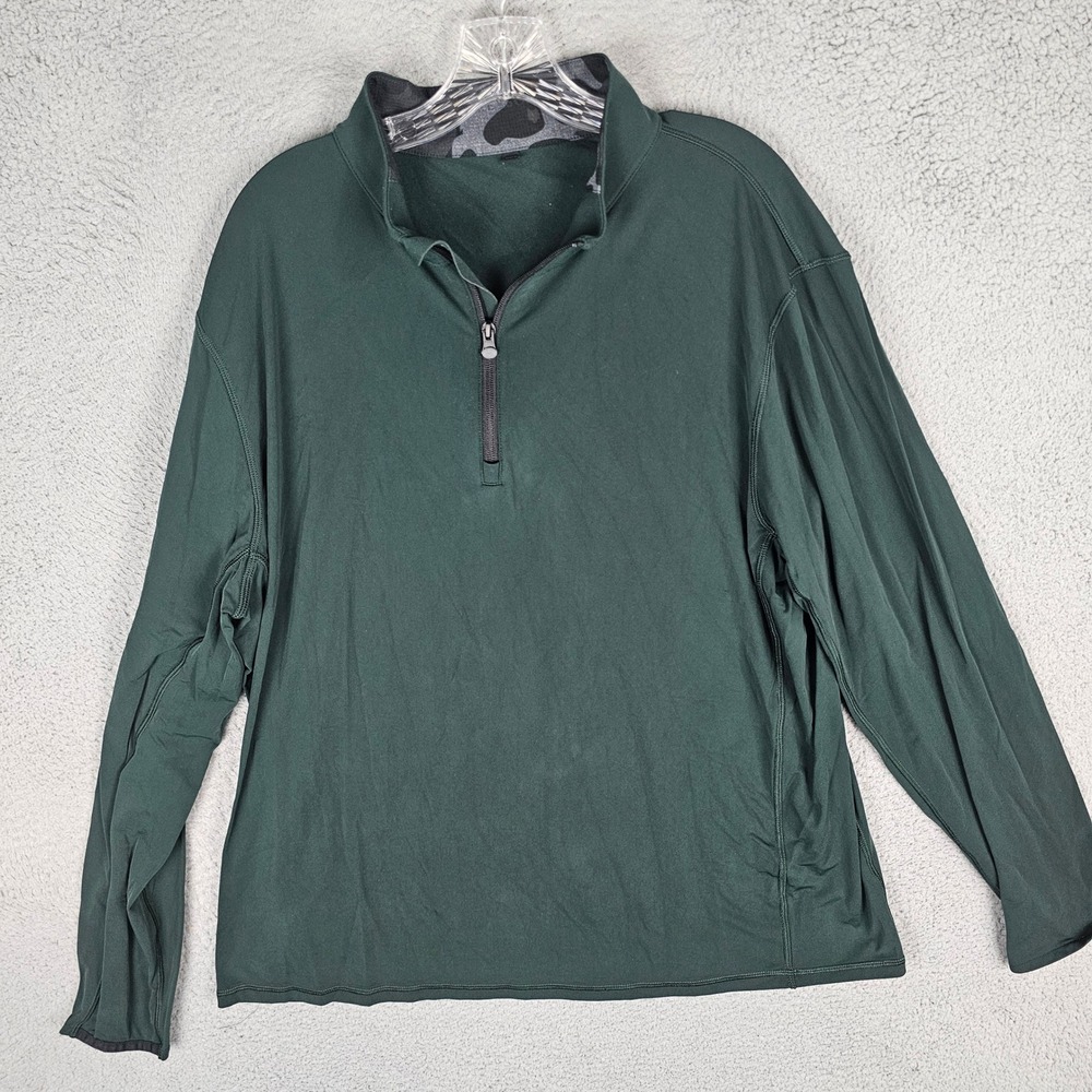 Greyson Pullover Mens XL Green 1/4 Zip Camo Trim Wolf Logo Performance Top